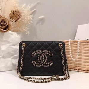 Chanel Calfskin CC Chain Accordion Tote Black New